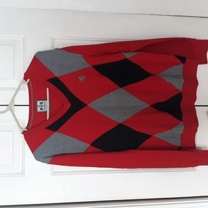 Express mens sweater argyle red gray size medium 100% cotton